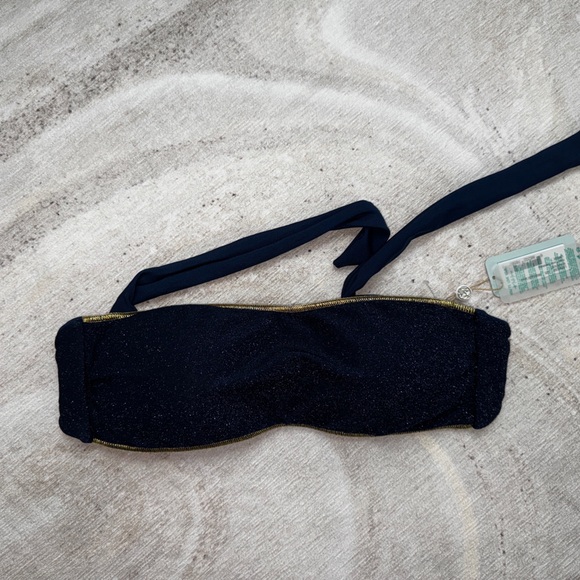 🆕 Luli Fama Wavy Ruched Back Bottom and Free Form Bandeau Bikini in Stardust - Picture 8 of 14